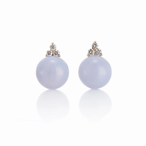 Madison Earrings in Blue Lace Agate & Diamonds