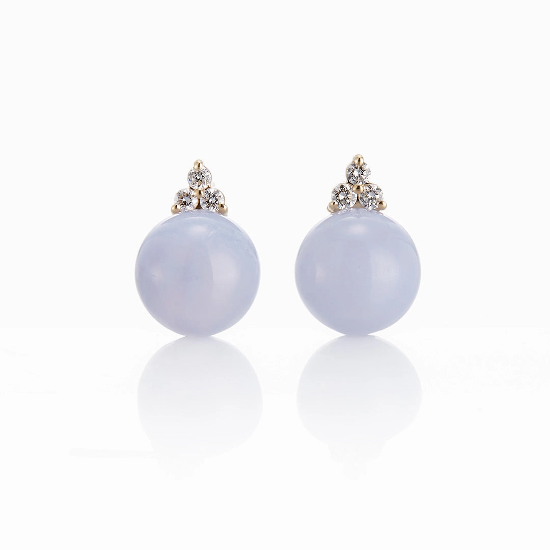 Madison Earrings in Blue Lace Agate & Diamonds