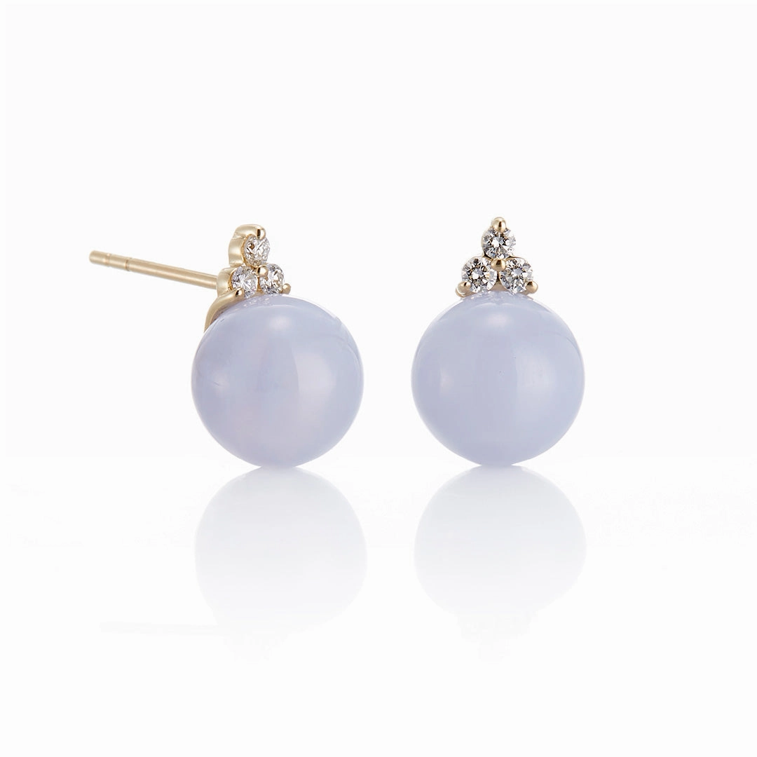 Madison Earrings in Blue Lace Agate & Diamonds