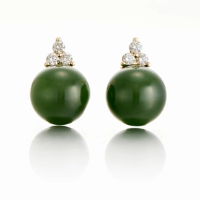Madison Earrings in Green Jade & Diamonds