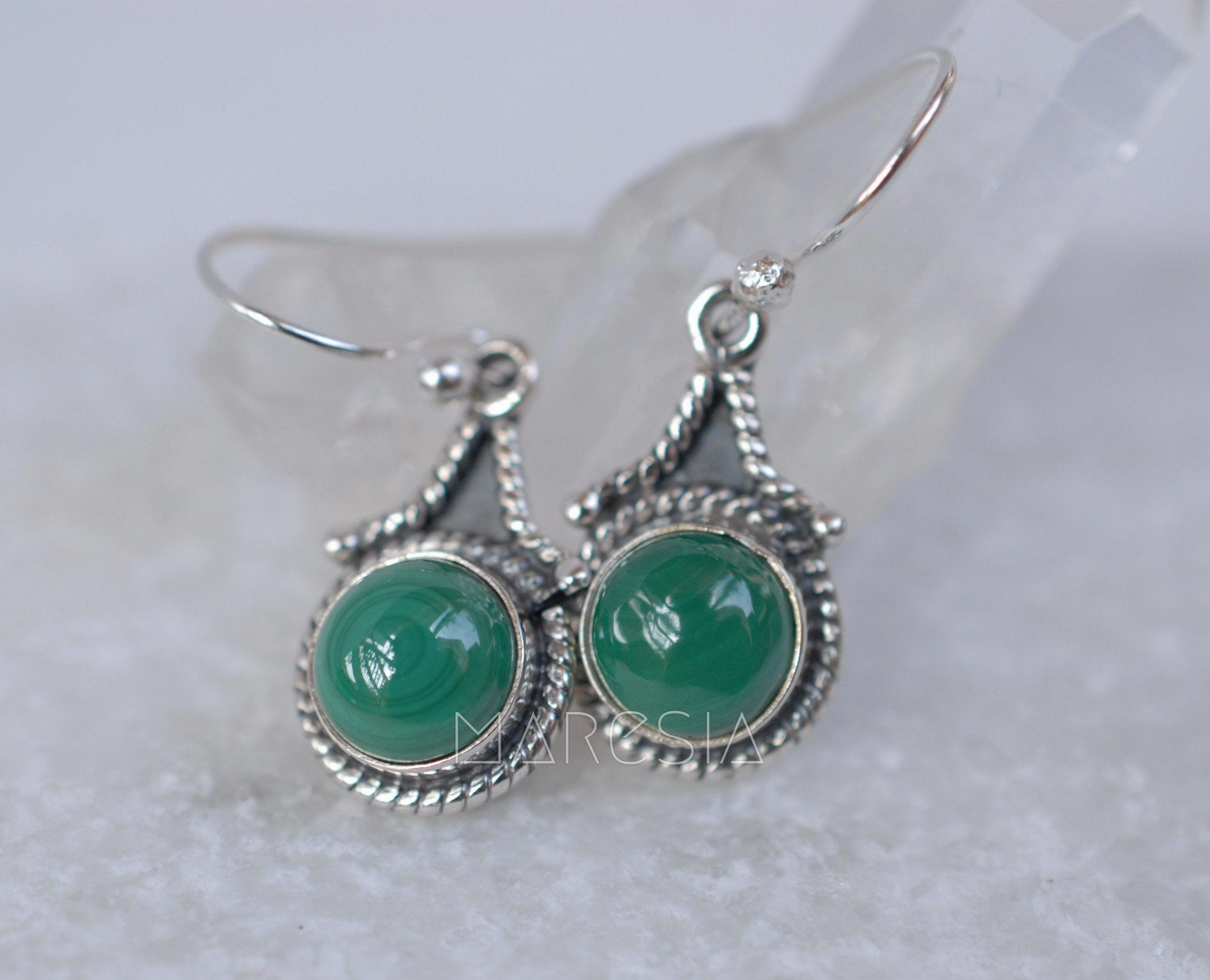 Malachite Earrings~ Sterling Silver 925 ~ ME010