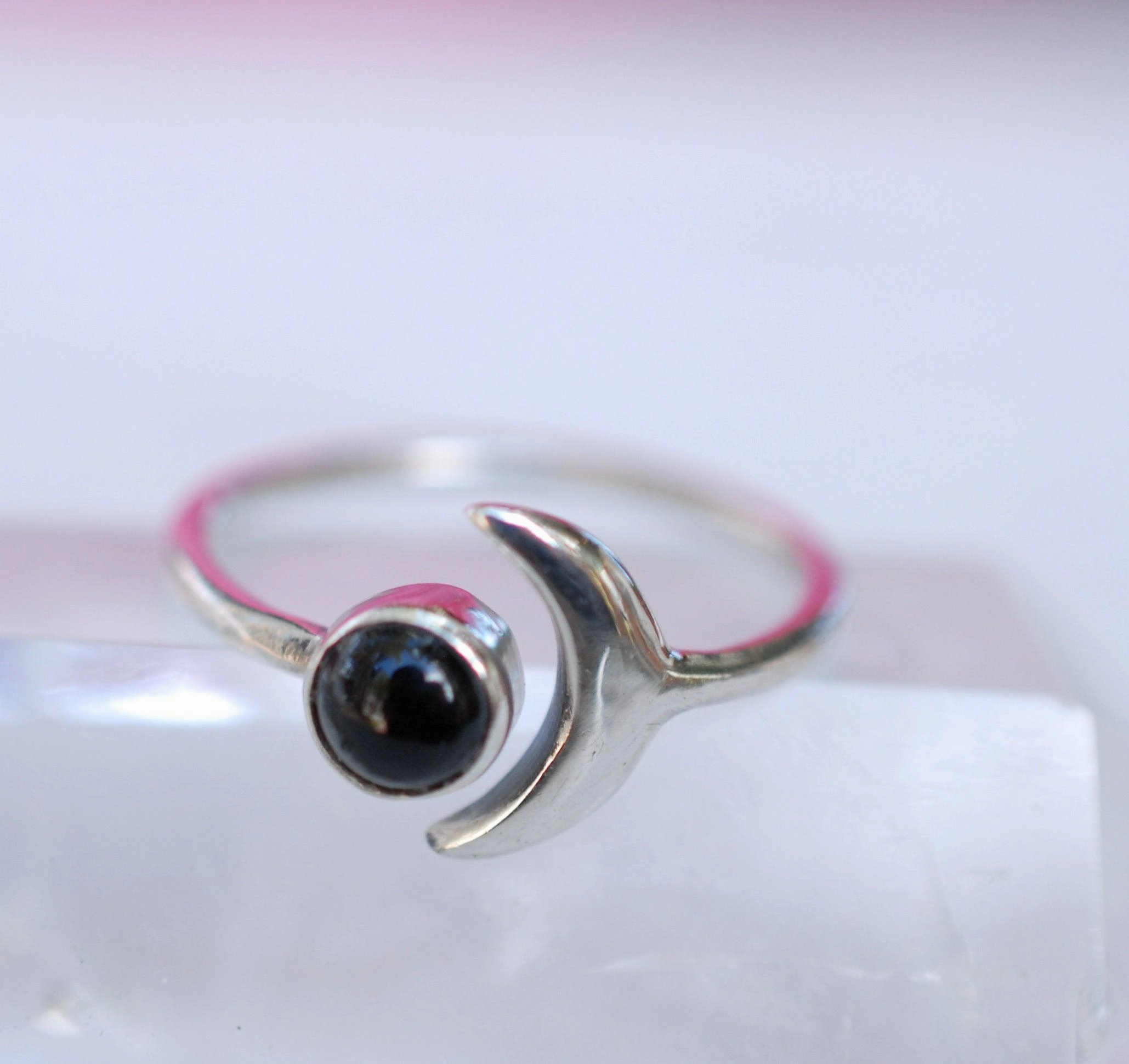 Malibu Half Moon Ring ~ Black Onyx ~ Sterling Silver 925 ~ MR126