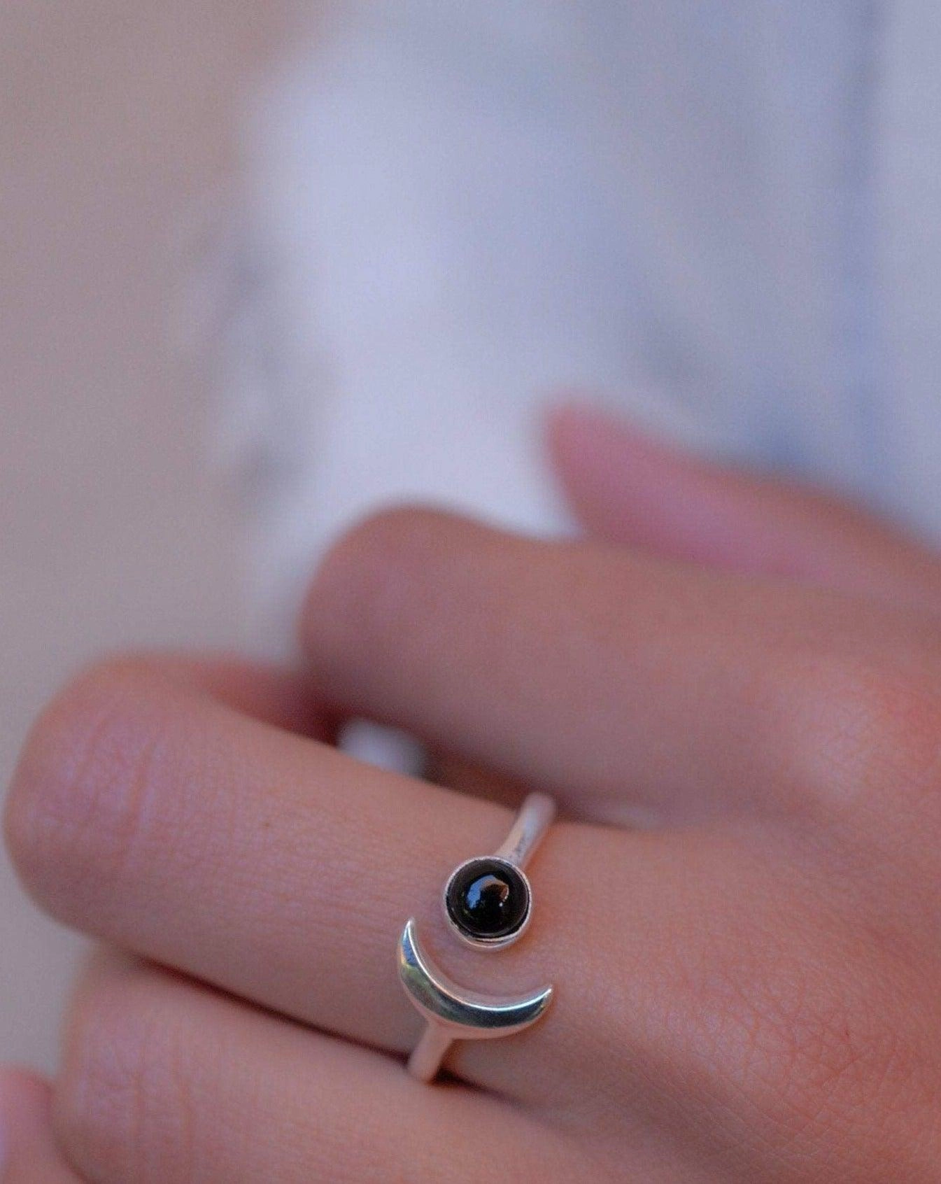 Malibu Half Moon Ring ~ Black Onyx ~ Sterling Silver 925 ~ MR126
