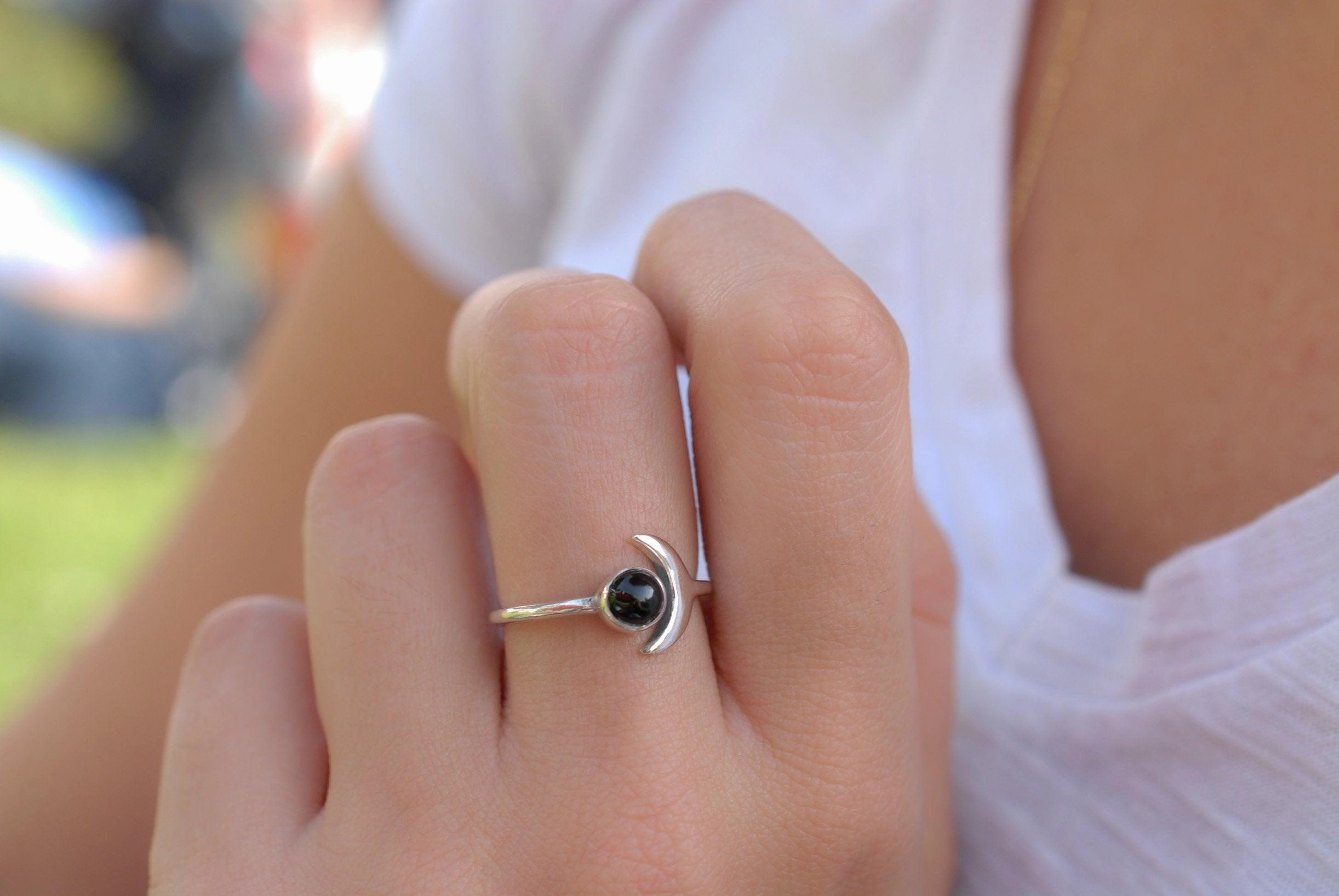 Malibu Half Moon Ring ~ Black Onyx ~ Sterling Silver 925 ~ MR126