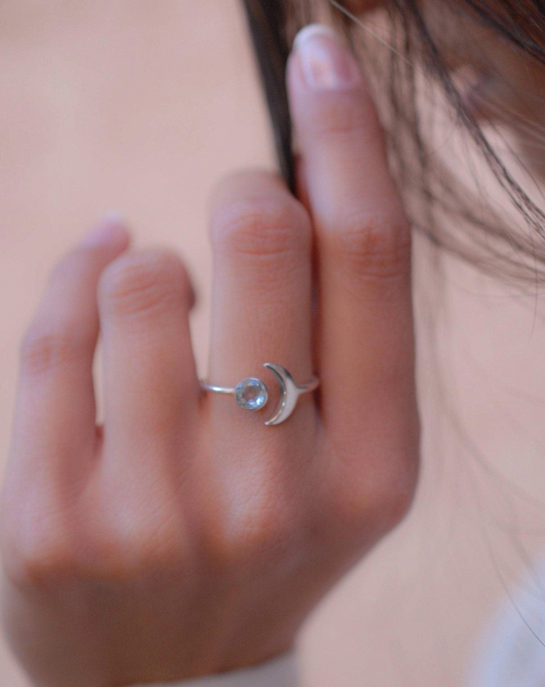 Malibu Half Moon Ring ~ Blue Topaz ~ Sterling Silver 925 ~ MR118A