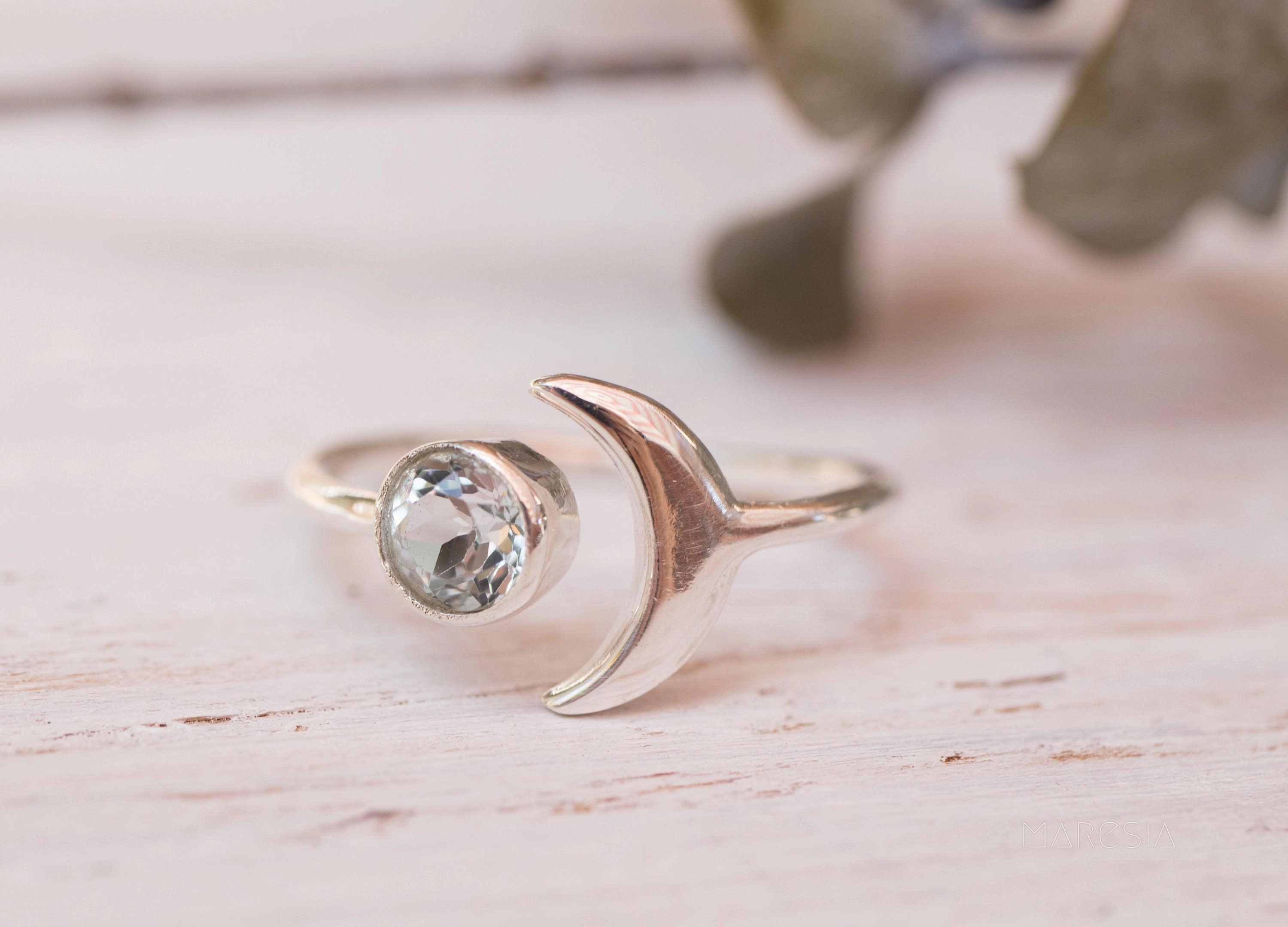 Malibu Half Moon Ring ~ Blue Topaz ~ Sterling Silver 925 ~ MR118A