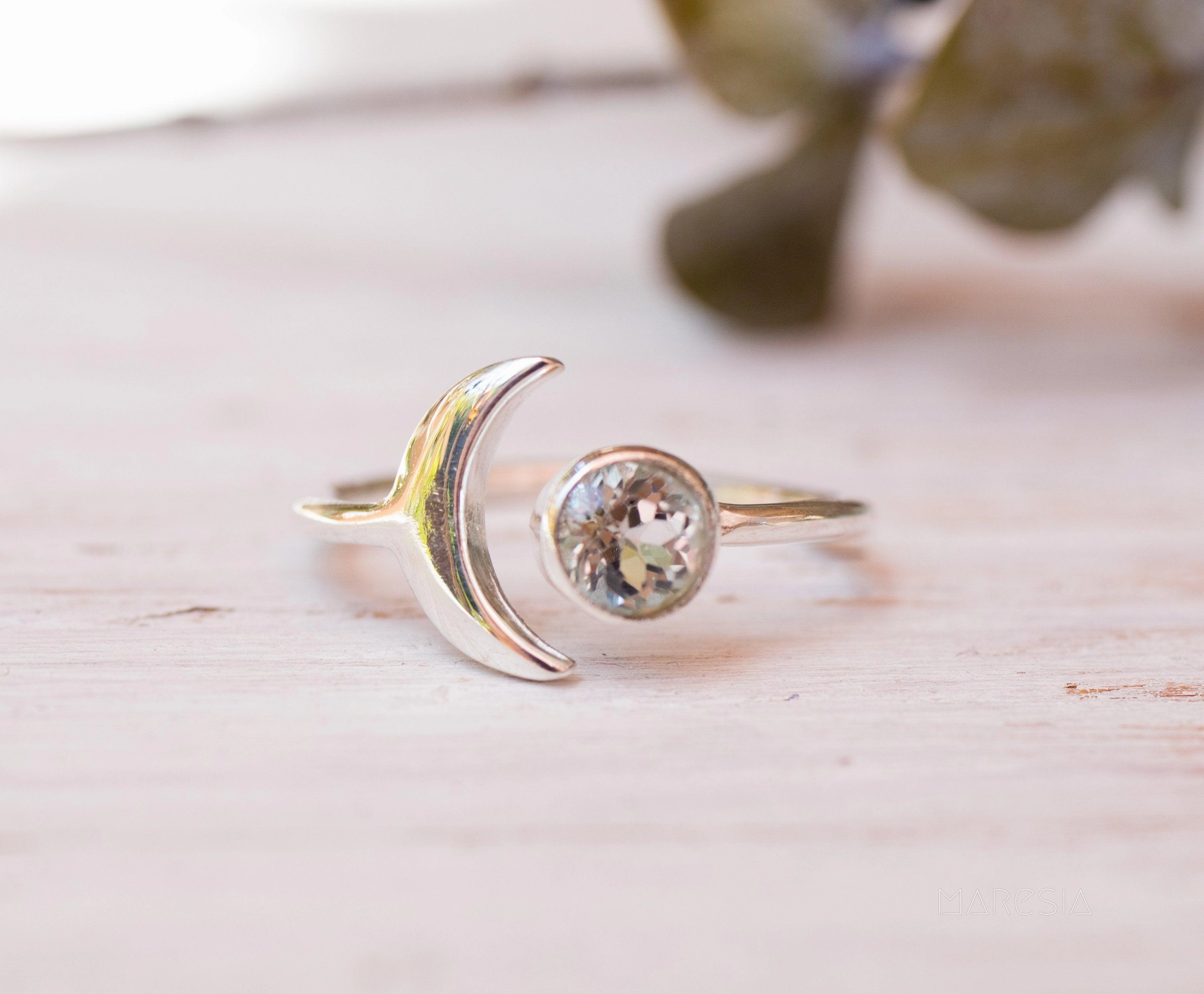 Malibu Half Moon Ring ~ Blue Topaz ~ Sterling Silver 925 ~ MR118A