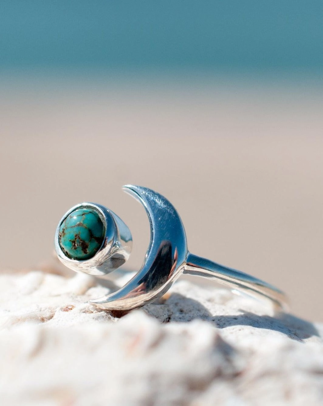 Malibu Half Moon Ring ~ Copper Turquoise ~ Sterling Silver 925 ~MR119