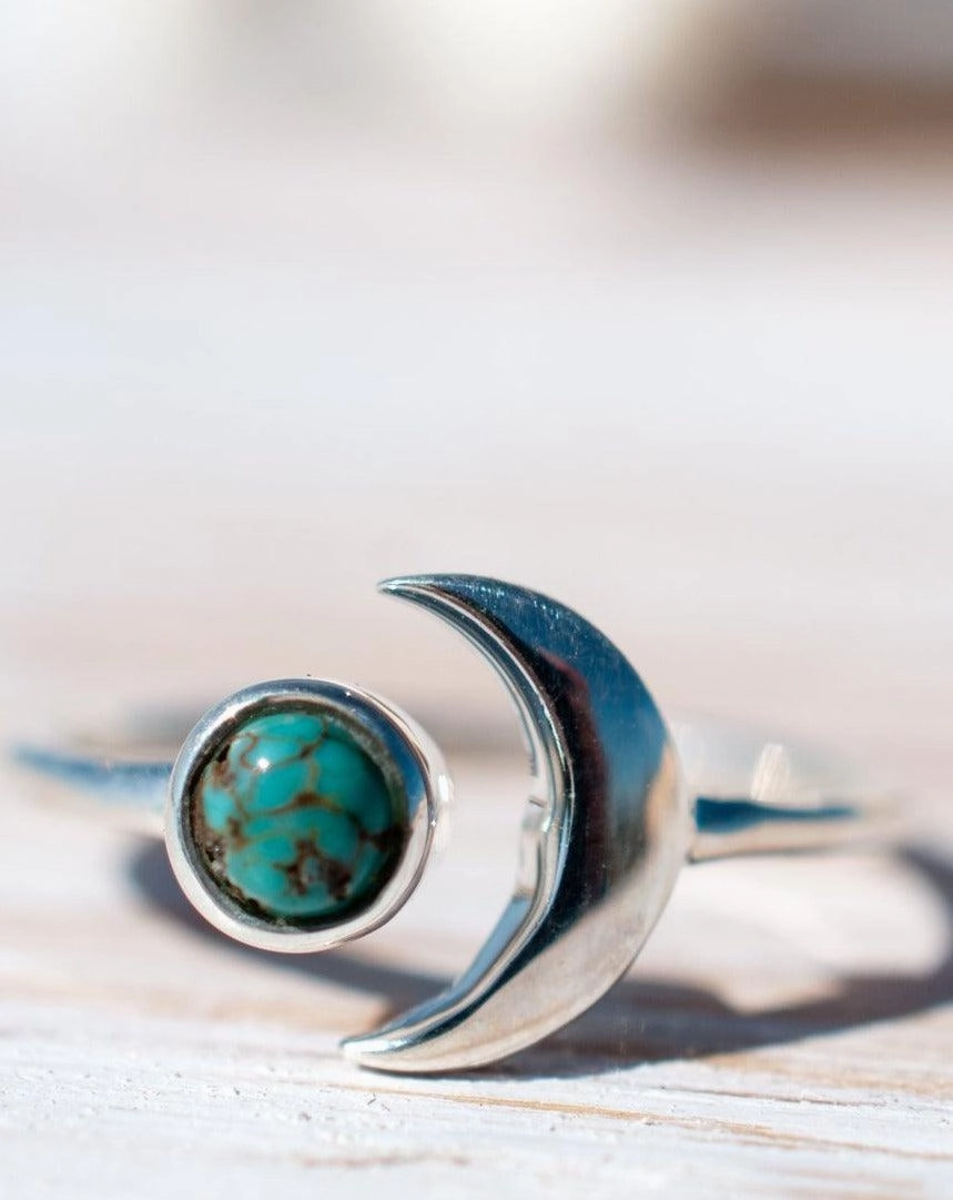 Malibu Half Moon Ring ~ Copper Turquoise ~ Sterling Silver 925 ~MR119