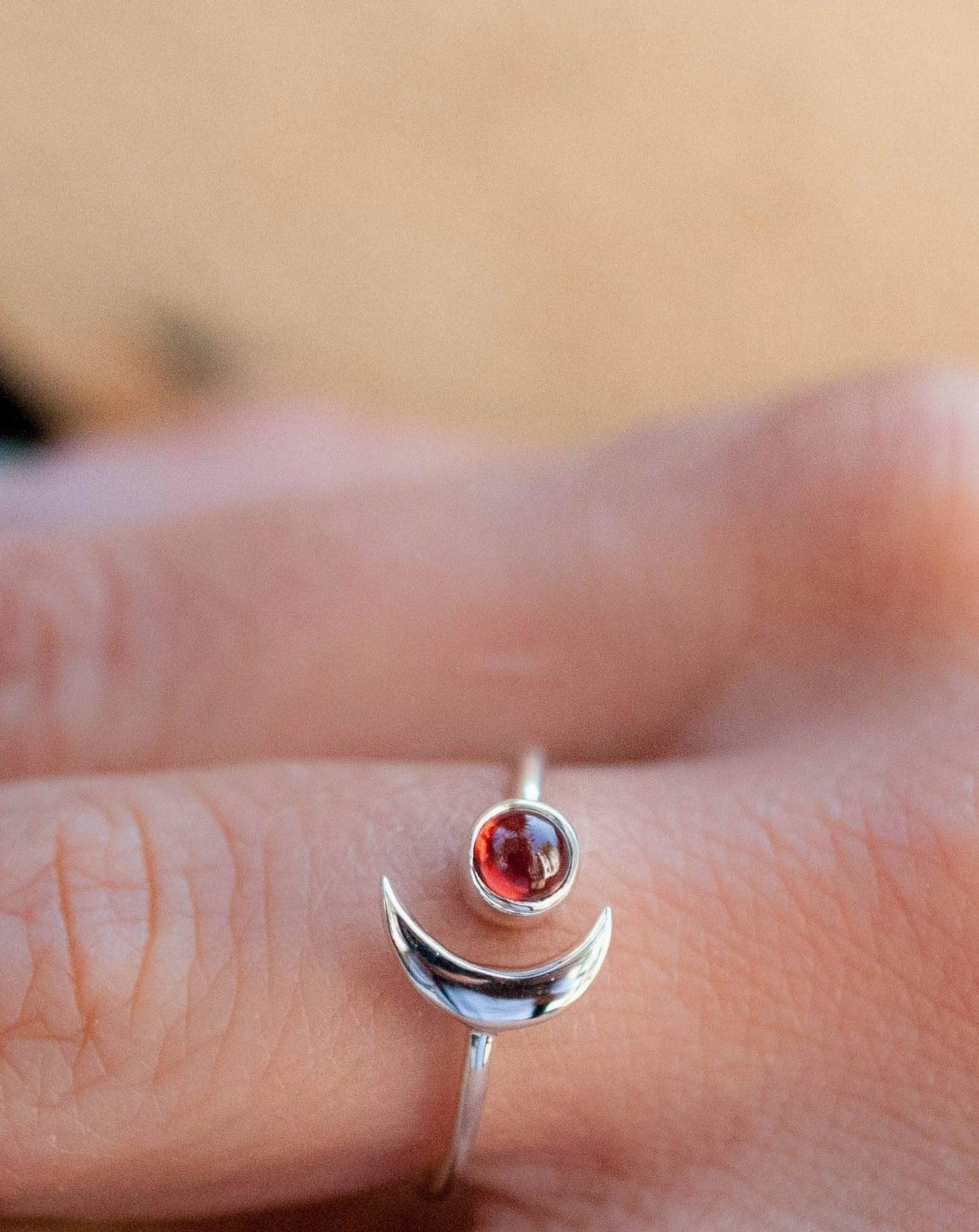 Malibu Half Moon Ring ~ Garnet ~ Sterling Silver 925 ~MR117
