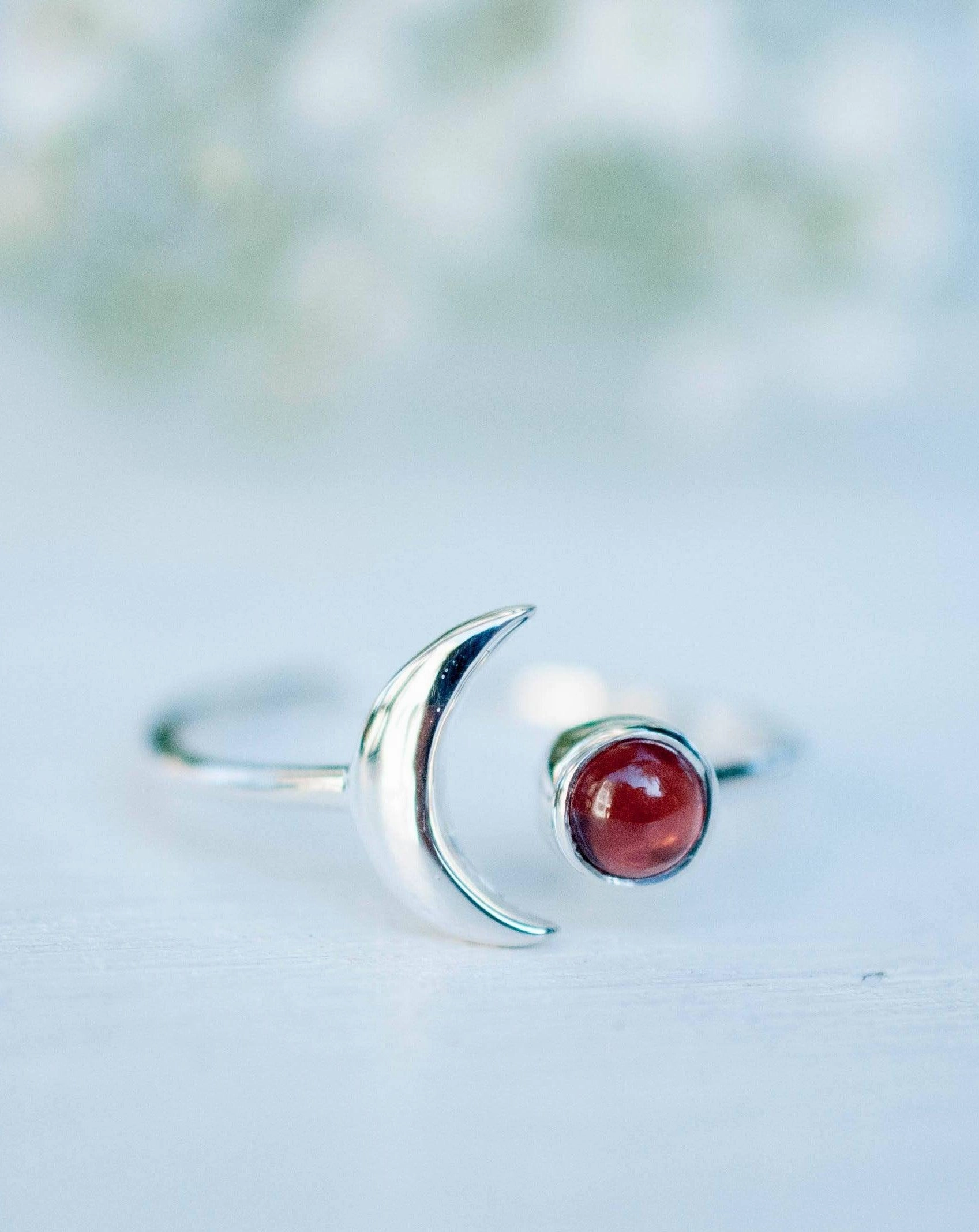 Malibu Half Moon Ring ~ Garnet ~ Sterling Silver 925 ~MR117