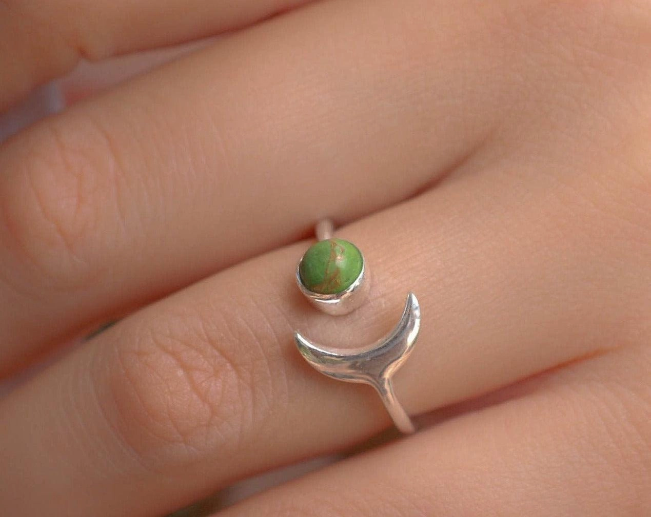 Malibu Half Moon Ring ~ Green Copper Turquoise~ Sterling Silver 925 ~MR048