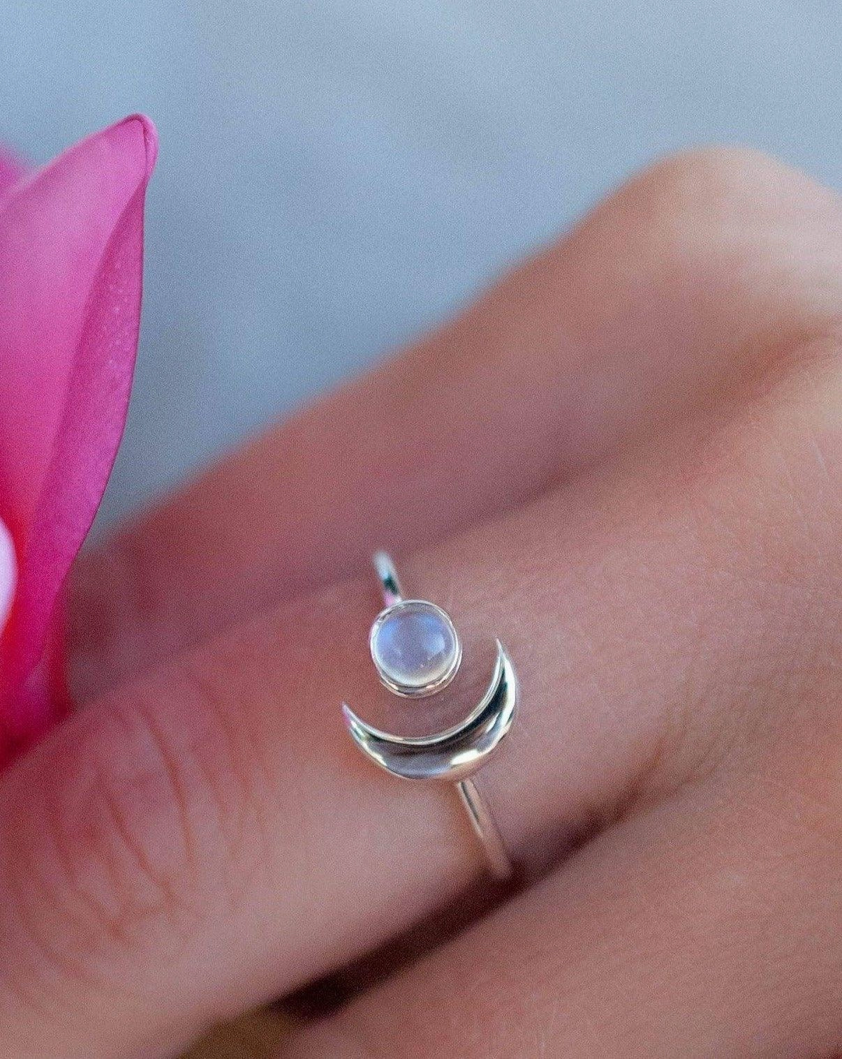 Malibu Half Moon Ring ~ Moonstone ~ Sterling Silver 925 ~MR116