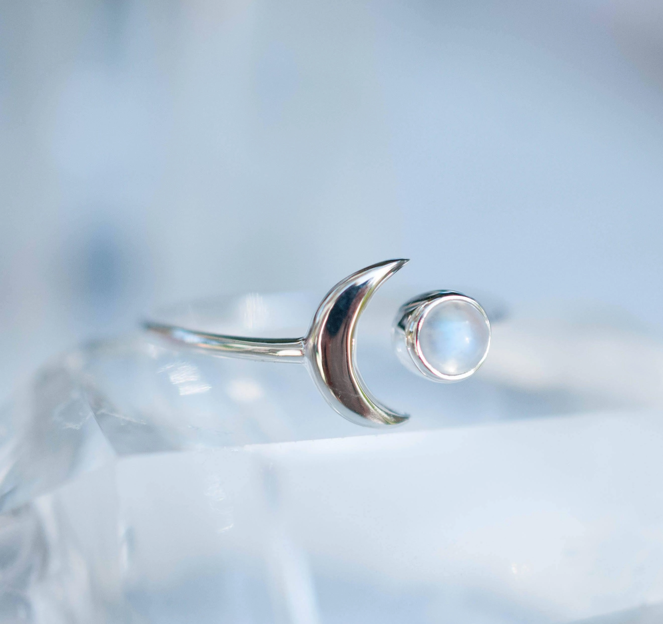 Malibu Half Moon Ring ~ Moonstone ~ Sterling Silver 925 ~MR116