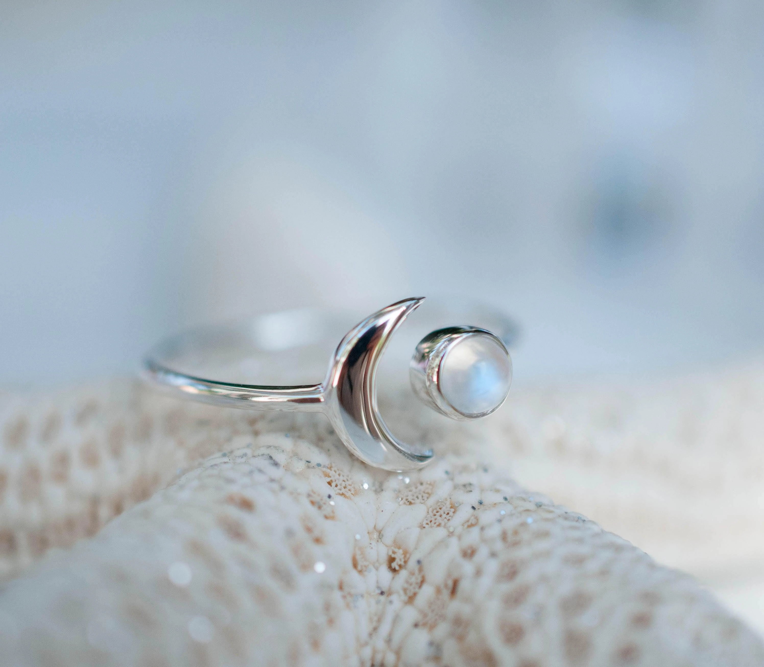 Malibu Half Moon Ring ~ Moonstone ~ Sterling Silver 925 ~MR116