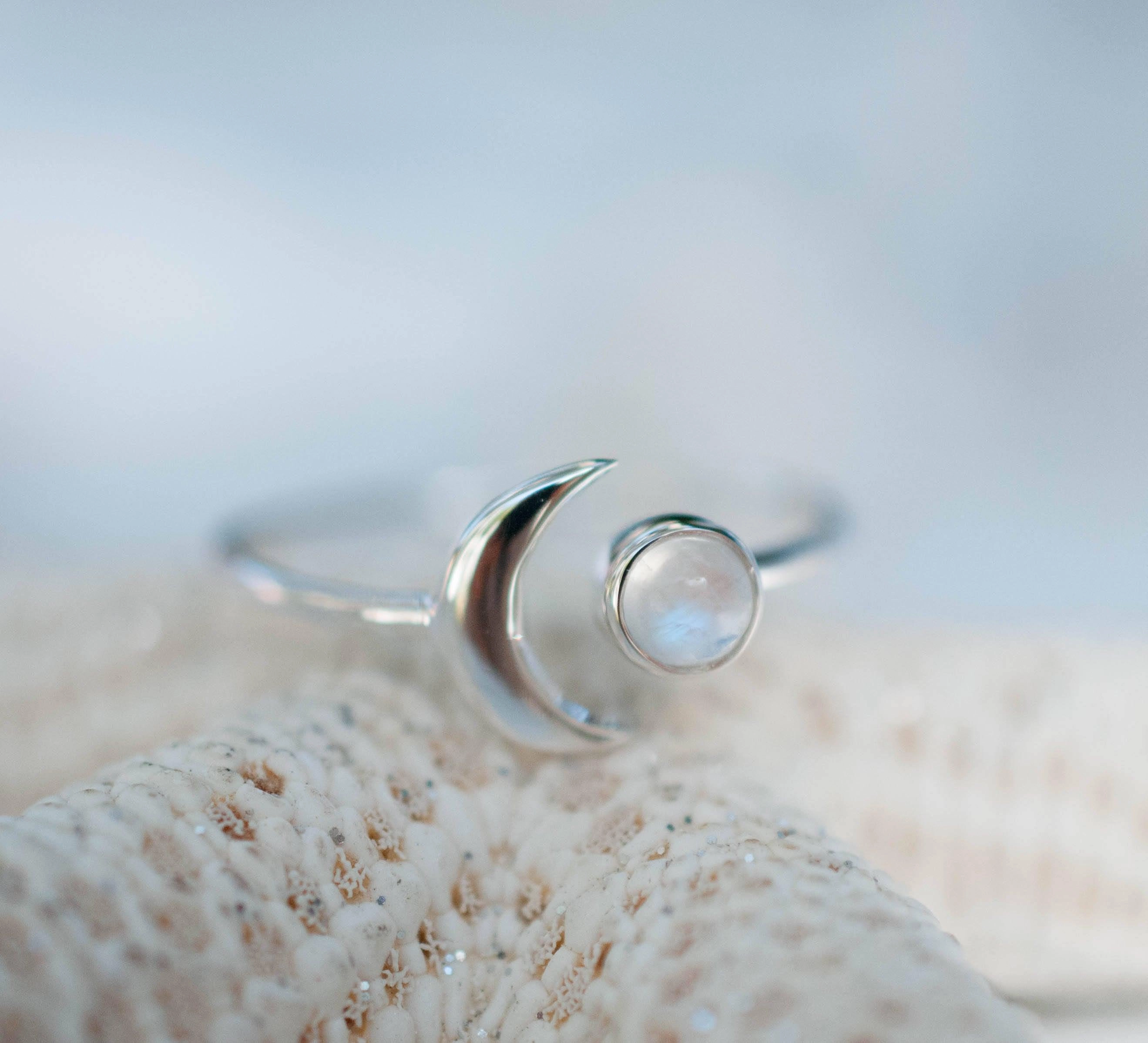 Malibu Half Moon Ring ~ Moonstone ~ Sterling Silver 925 ~MR116