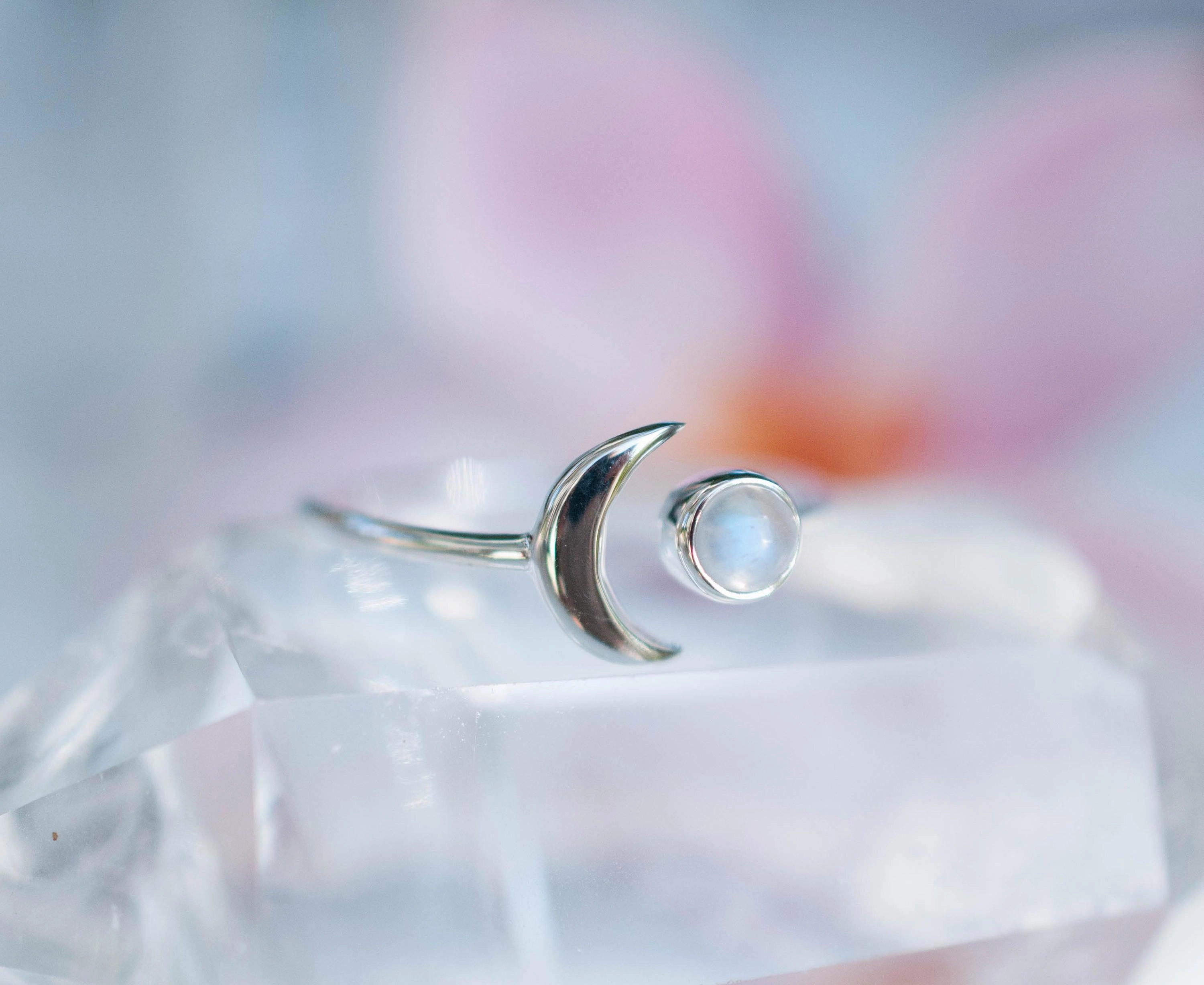Malibu Half Moon Ring ~ Moonstone ~ Sterling Silver 925 ~MR116