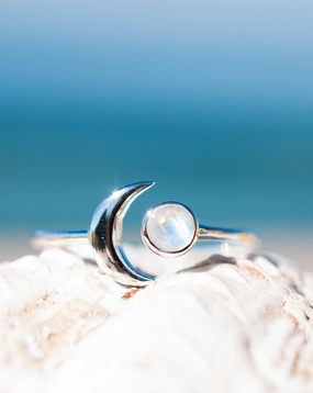 Malibu Half Moon Ring ~ Moonstone ~ Sterling Silver 925 ~MR116
