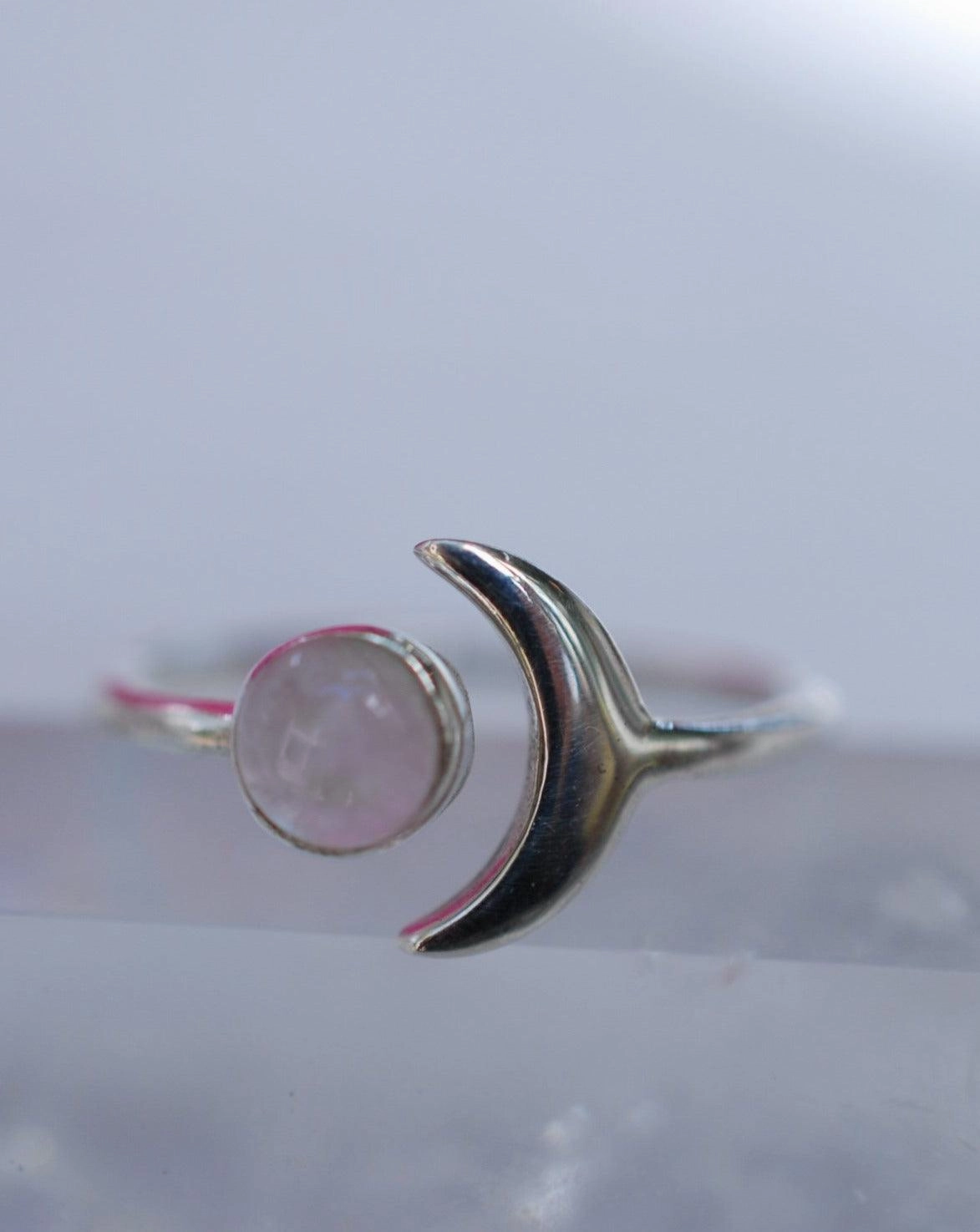 Malibu Half Moon Ring ~ Rose Quartz ~ Sterling Silver 925 ~MR125