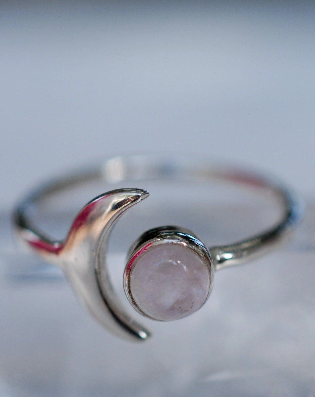 Malibu Half Moon Ring ~ Rose Quartz ~ Sterling Silver 925 ~MR125