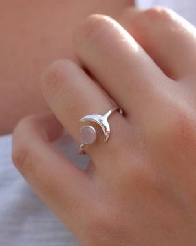 Malibu Half Moon Ring ~ Rose Quartz ~ Sterling Silver 925 ~MR125
