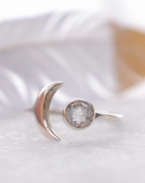 Malibu Half Moon Ring ~ White topaz ~ Sterling Silver 925 ~ MR127