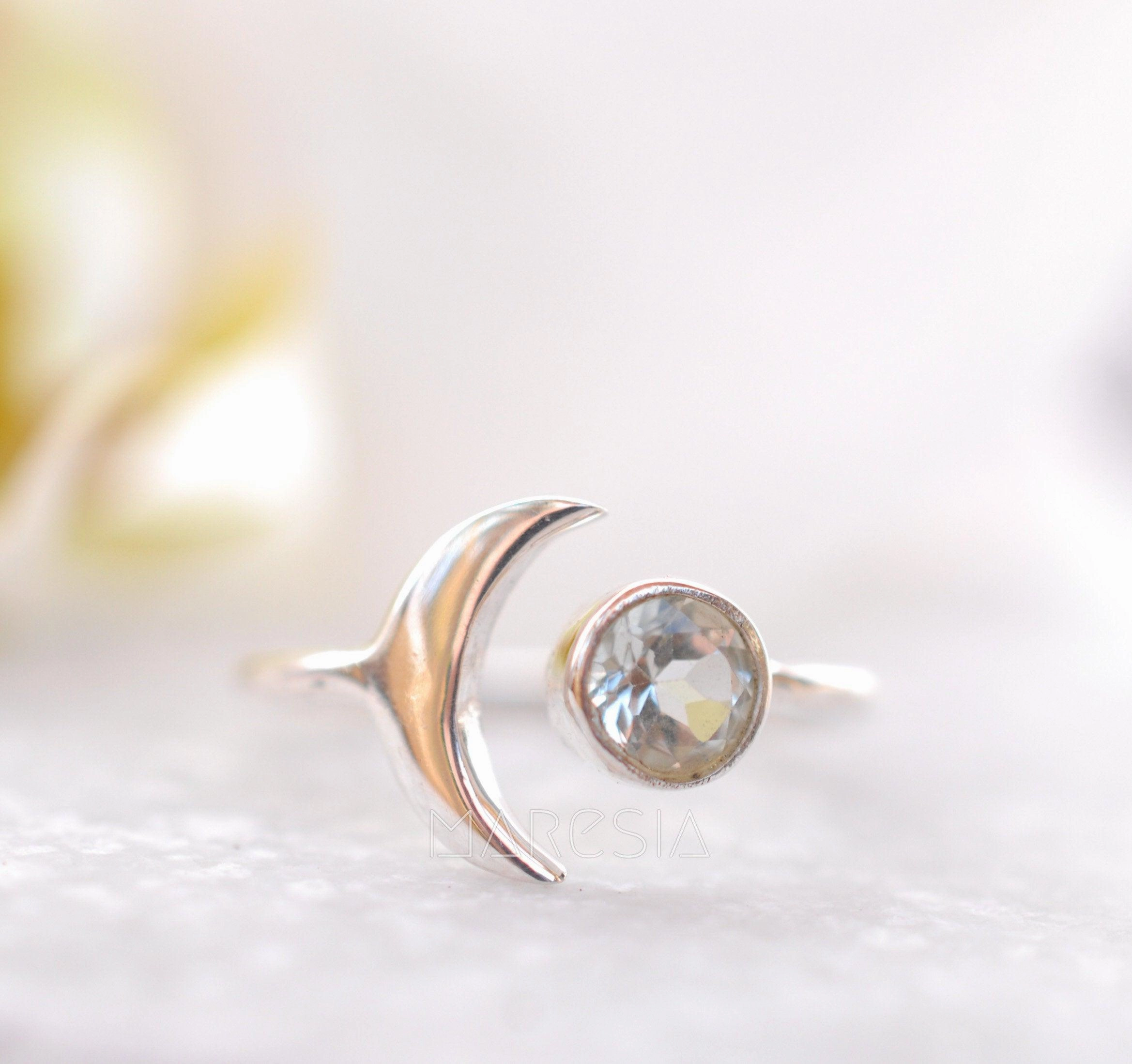Malibu Half Moon Ring ~ White topaz ~ Sterling Silver 925 ~ MR127