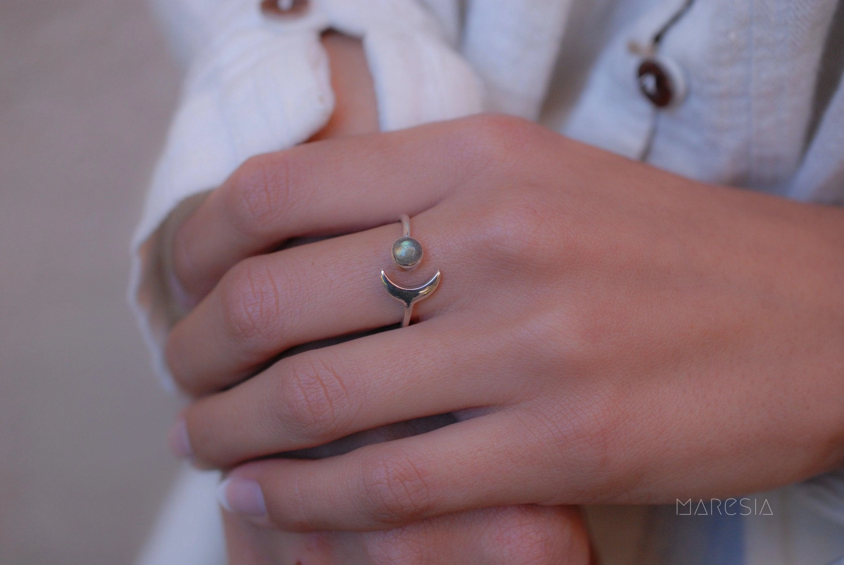 Malibu Half Moon Ring ~Labradorite ~ Sterling Silver 925 ~MR130