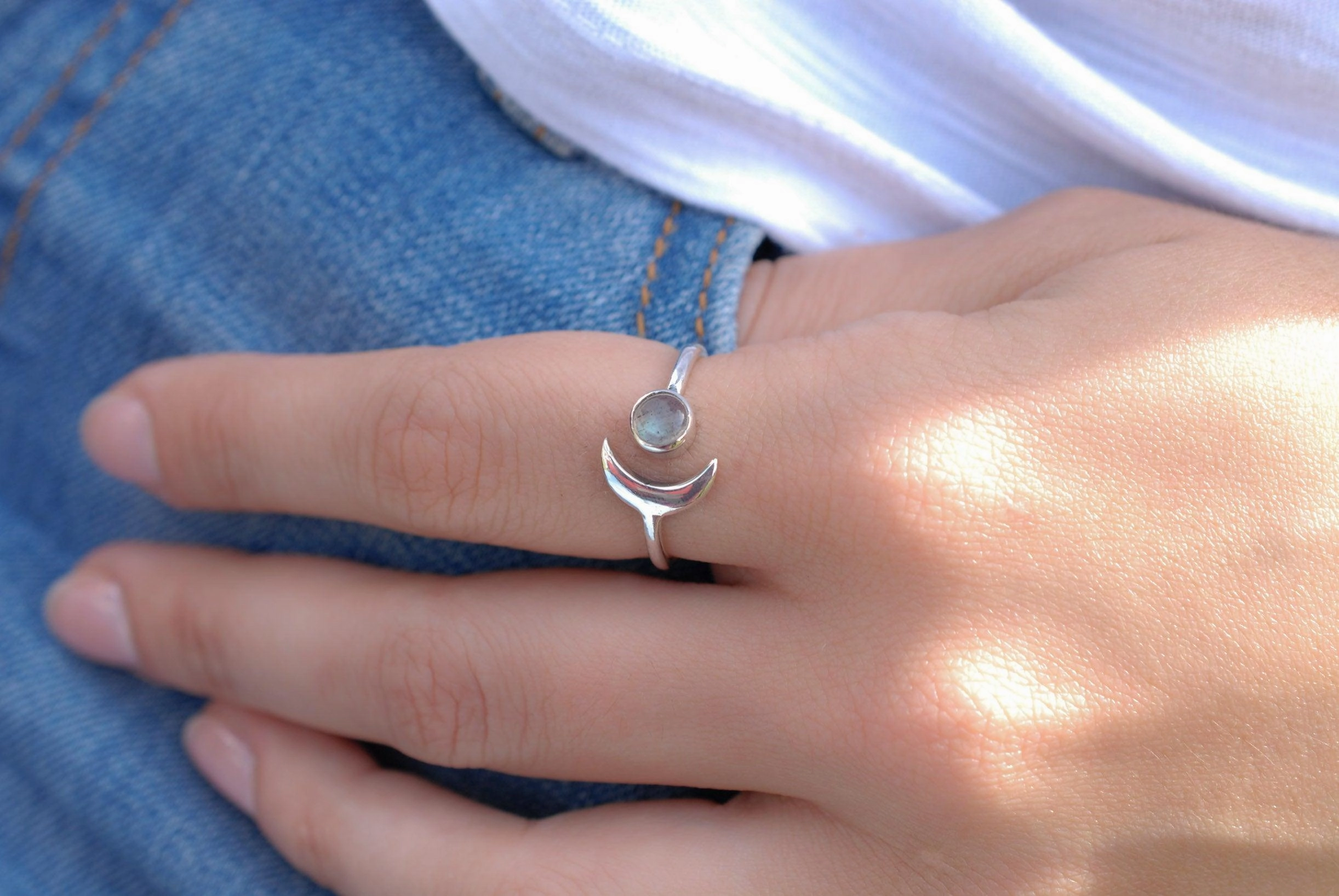 Malibu Half Moon Ring ~Labradorite ~ Sterling Silver 925 ~MR130