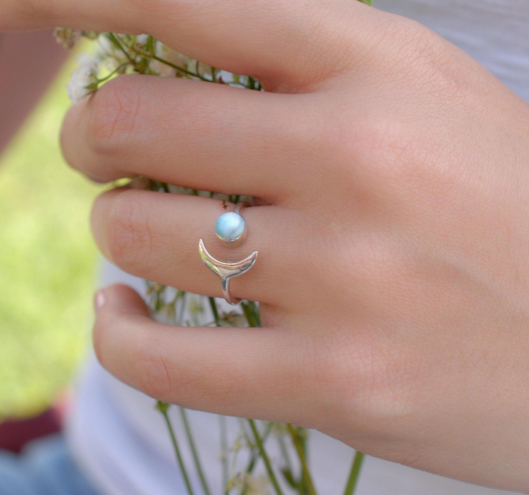 Malibu Half Moon Ring ~Larimar ~ Sterling Silver 925 ~ MR131