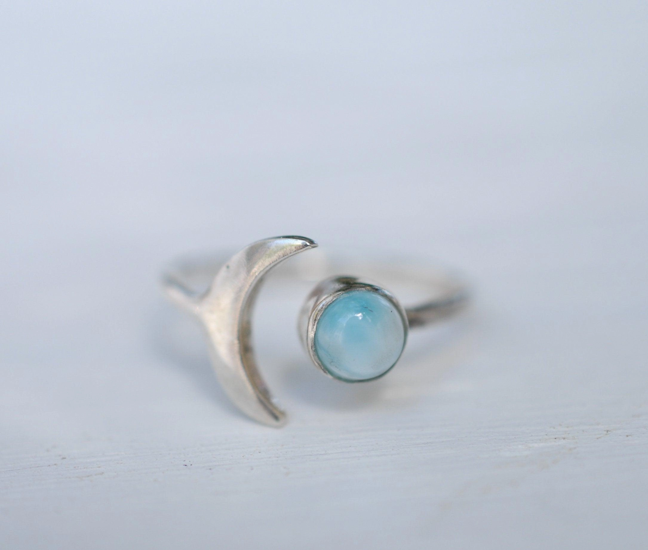 Malibu Half Moon Ring ~Larimar ~ Sterling Silver 925 ~ MR131