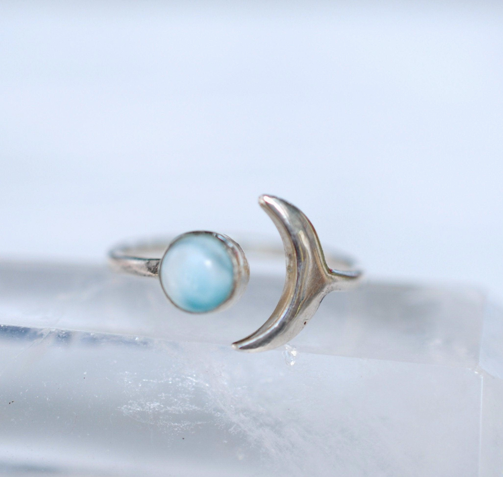 Malibu Half Moon Ring ~Larimar ~ Sterling Silver 925 ~ MR131