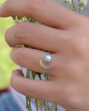 Malibu Half Moon Ring ~Larimar ~ Sterling Silver 925 ~ MR131