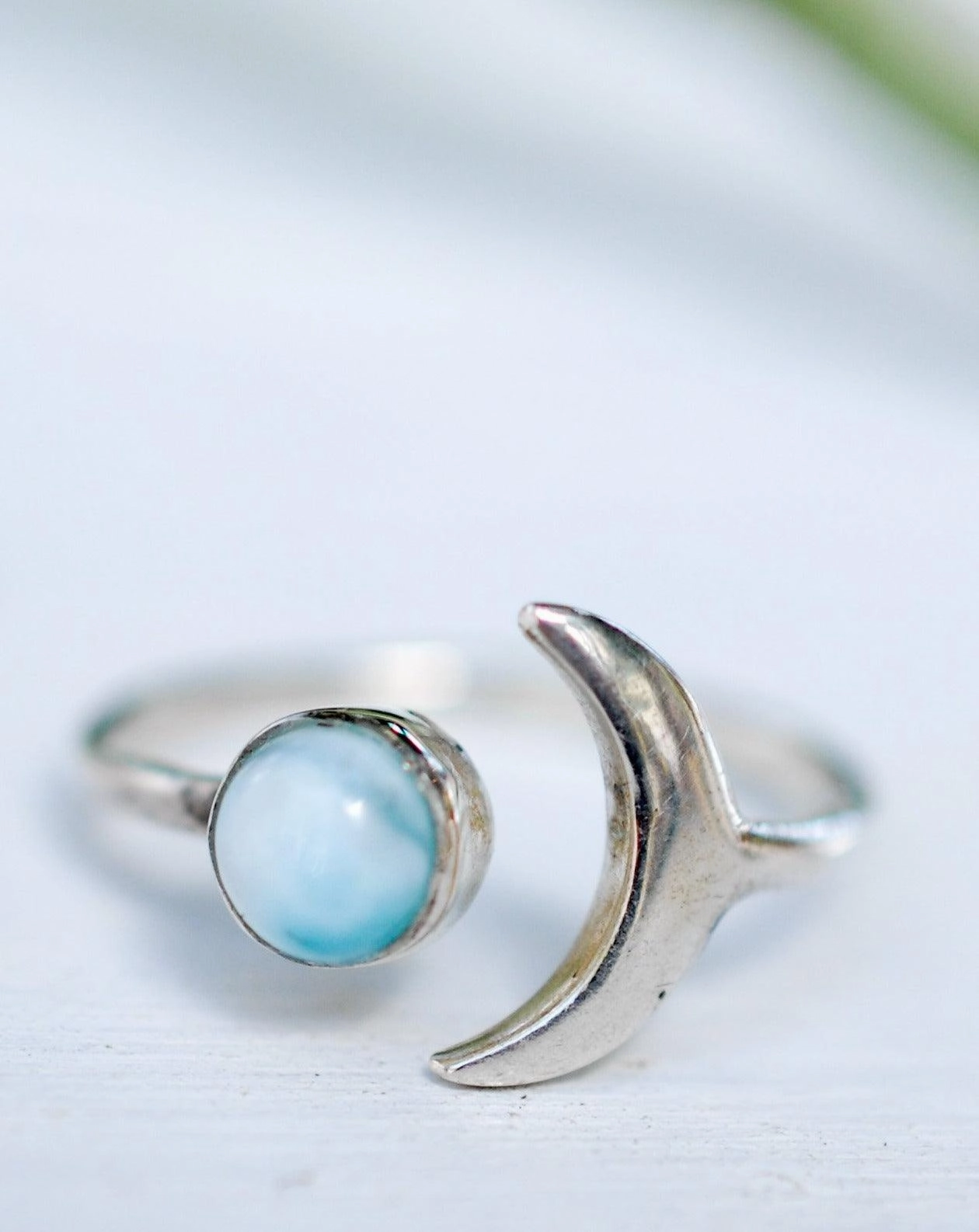 Malibu Half Moon Ring ~Larimar ~ Sterling Silver 925 ~ MR131