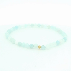 March Birthstone Bracelet: 4Mm Faceted Aquamarine Bracelet With Gold Filled Finishing Bead