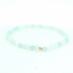 March Birthstone Bracelet: 4Mm Faceted Aquamarine Bracelet With Gold Filled Finishing Bead