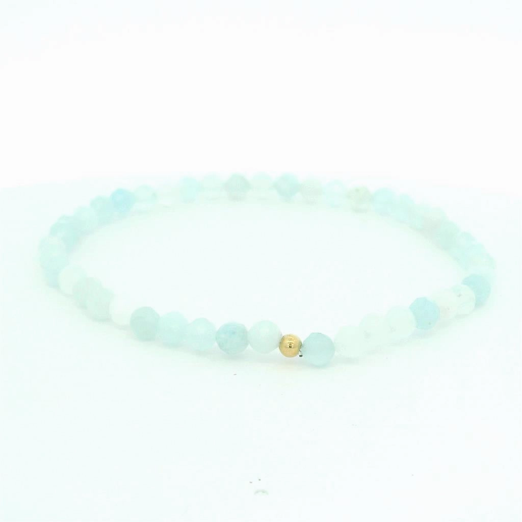 March Birthstone Bracelet: 4Mm Faceted Aquamarine Bracelet With Gold Filled Finishing Bead