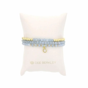 March Birthstone Bracelet Stack: Aquamarine And Gold Filled Beads Bracelet With Clear Quartz Bezel