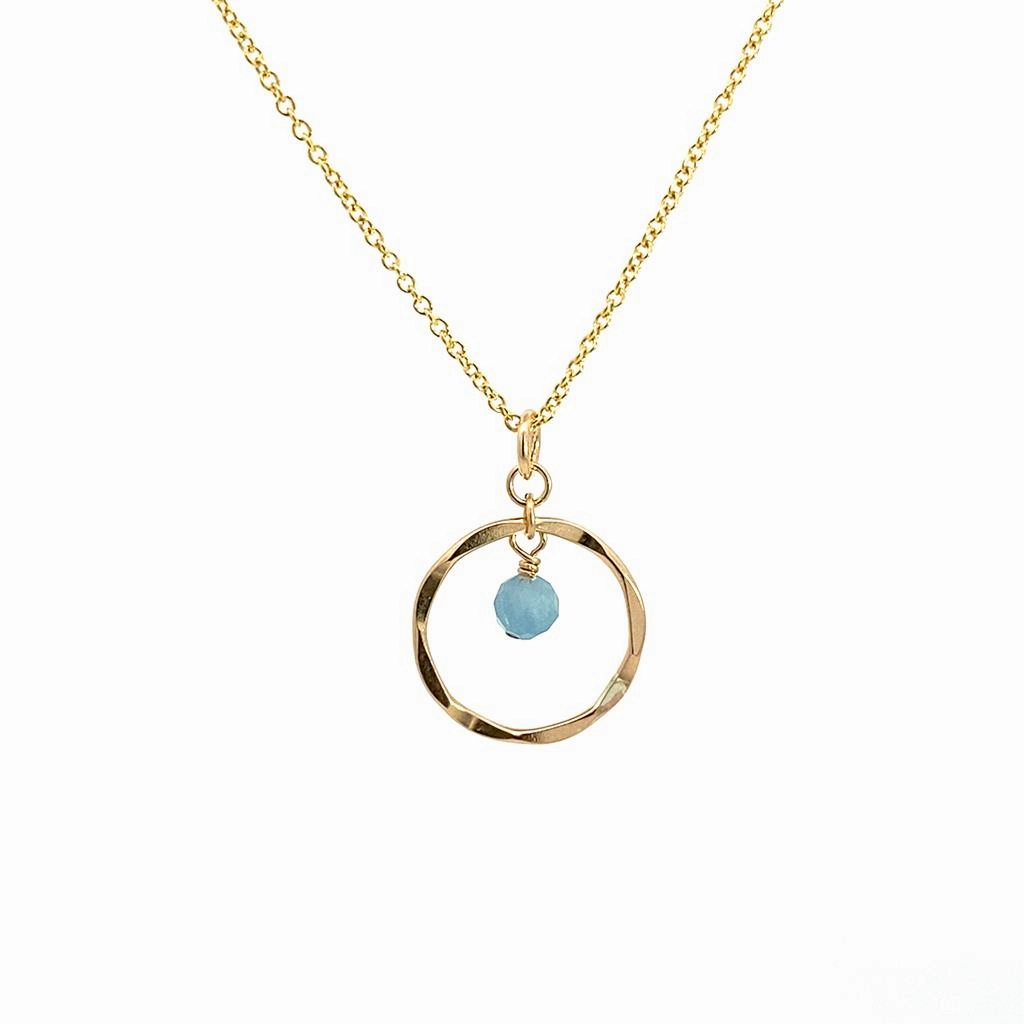 March Birthstone Necklace: Yellow Gold Filled Necklace With Aquamarine Bead