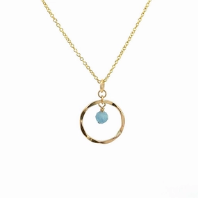 March Birthstone Necklace: Yellow Gold Filled Necklace With Aquamarine Bead