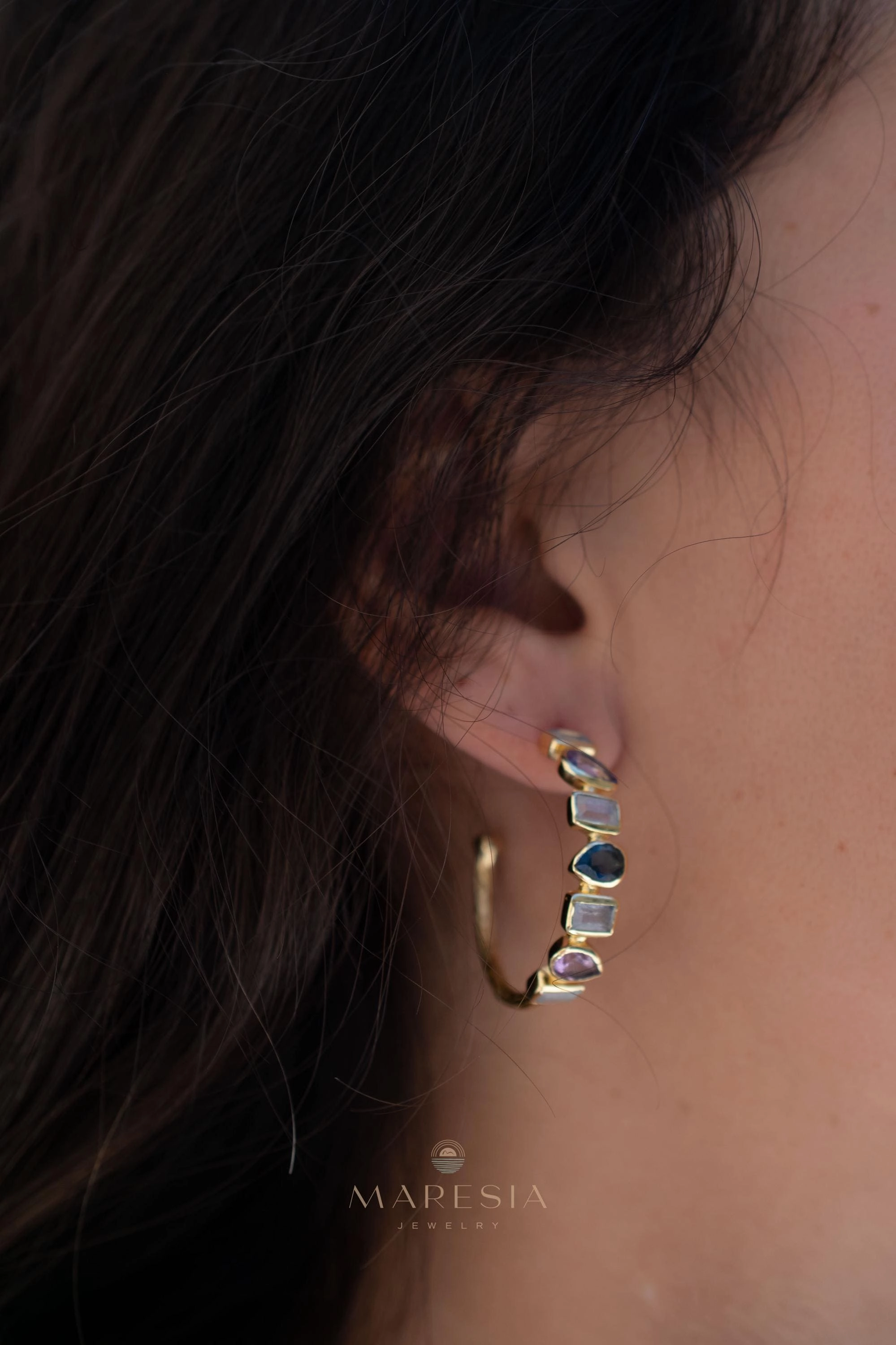 Mary Earrings ~ Moonstone, Amethyst and Iolite hydro ~ 18k Gold Plated Earrings ~ ME008