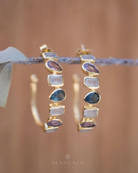 Mary Earrings ~ Moonstone, Amethyst and Iolite hydro ~ 18k Gold Plated Earrings ~ ME008