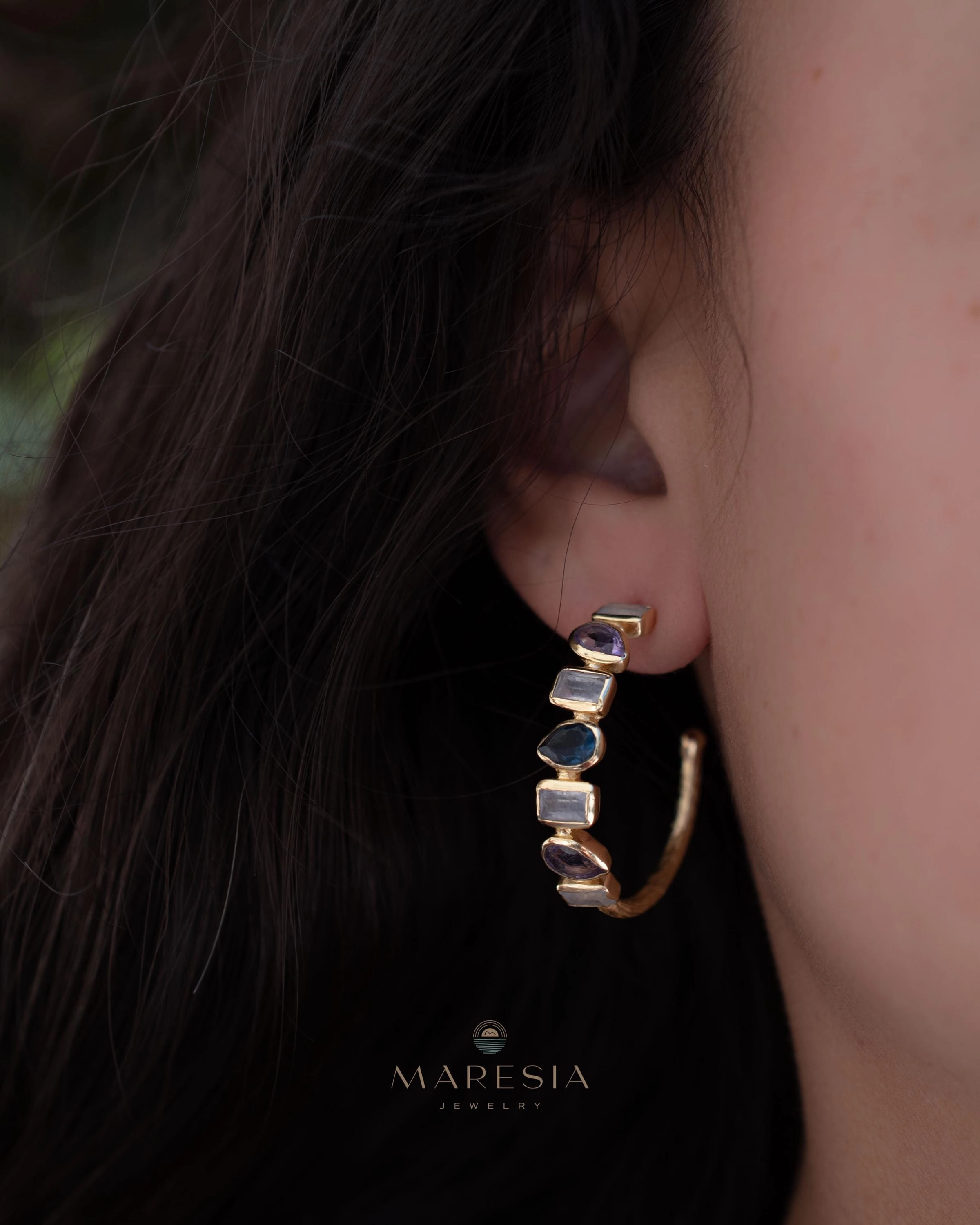Mary Earrings ~ Moonstone, Amethyst and Iolite hydro ~ 18k Gold Plated Earrings ~ ME008