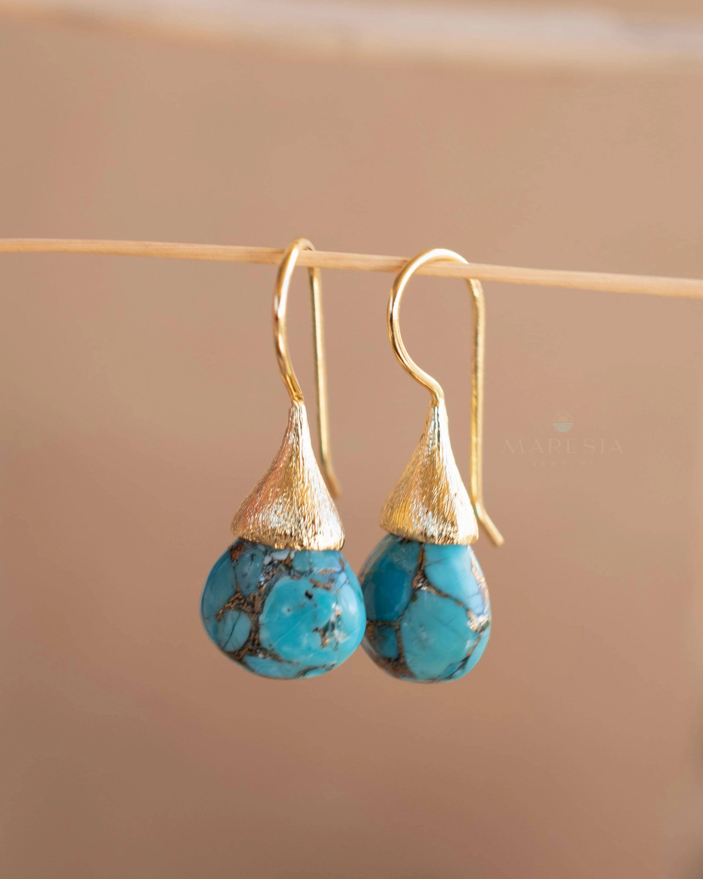 Maryl Earrings ~ Copper Turquoise ~ 18k Gold Plated ~ ME226