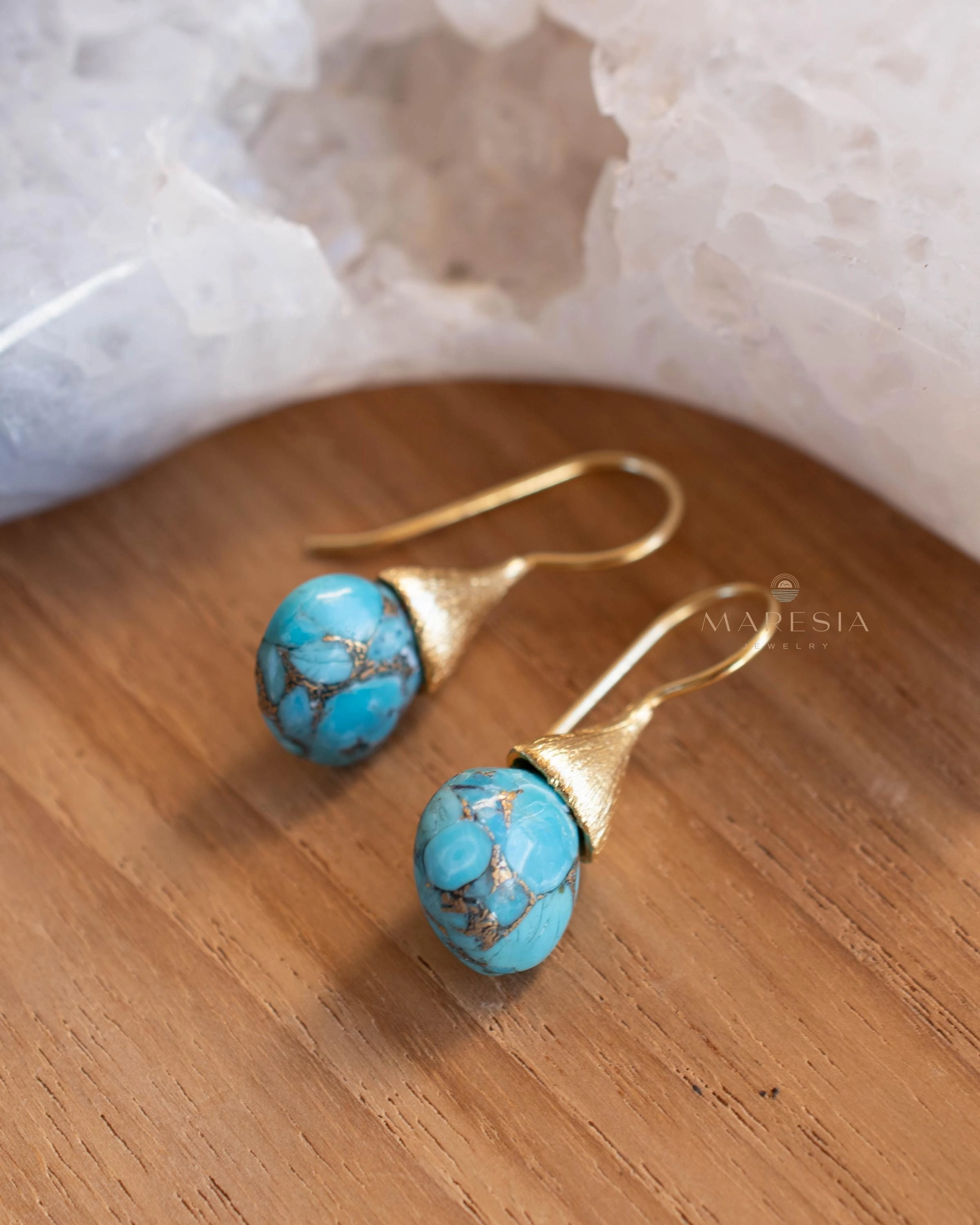 Maryl Earrings ~ Copper Turquoise ~ 18k Gold Plated ~ ME226