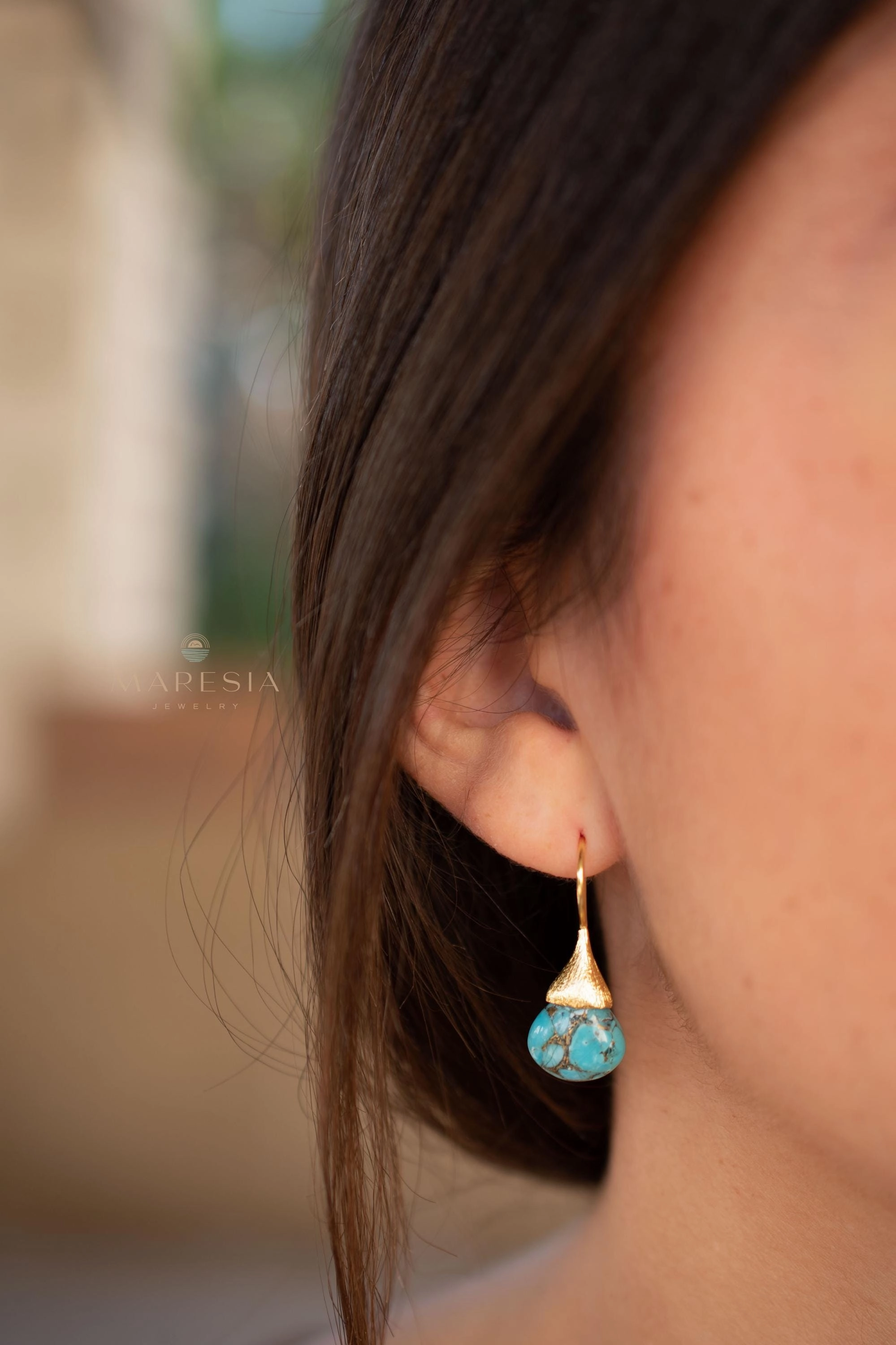 Maryl Earrings ~ Copper Turquoise ~ 18k Gold Plated ~ ME226