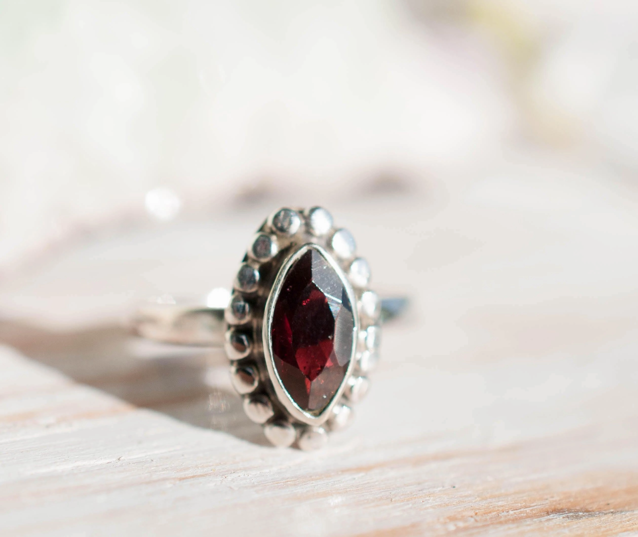 Maui Ring ~ Garnet ~ Sterling Silver 925 ~MR032