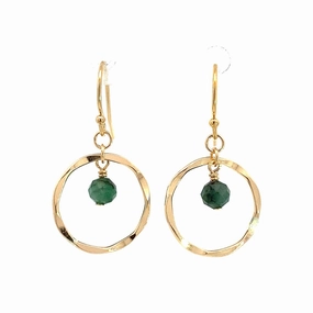 May Birthstone Earrings: Gold Filled Circle Earrings With Emerald Beads