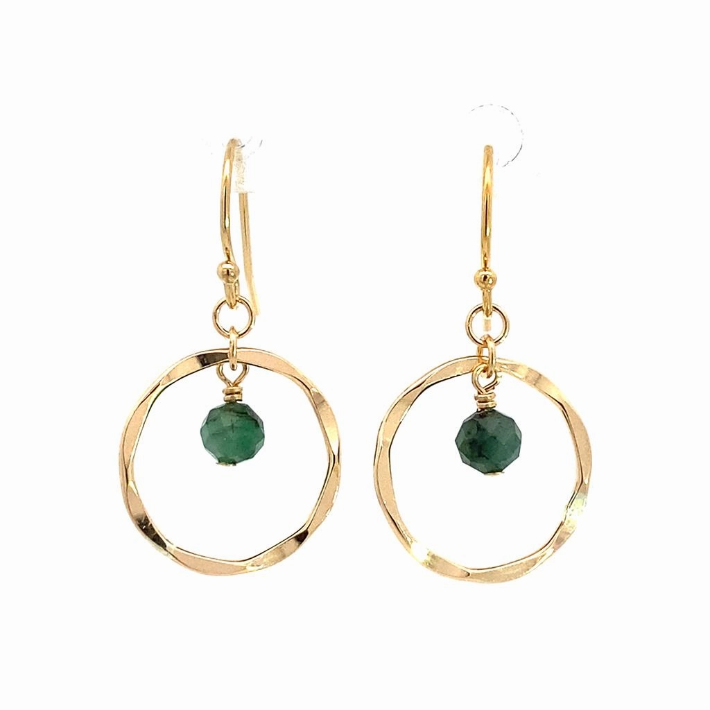 May Birthstone Earrings: Gold Filled Circle Earrings With Emerald Beads