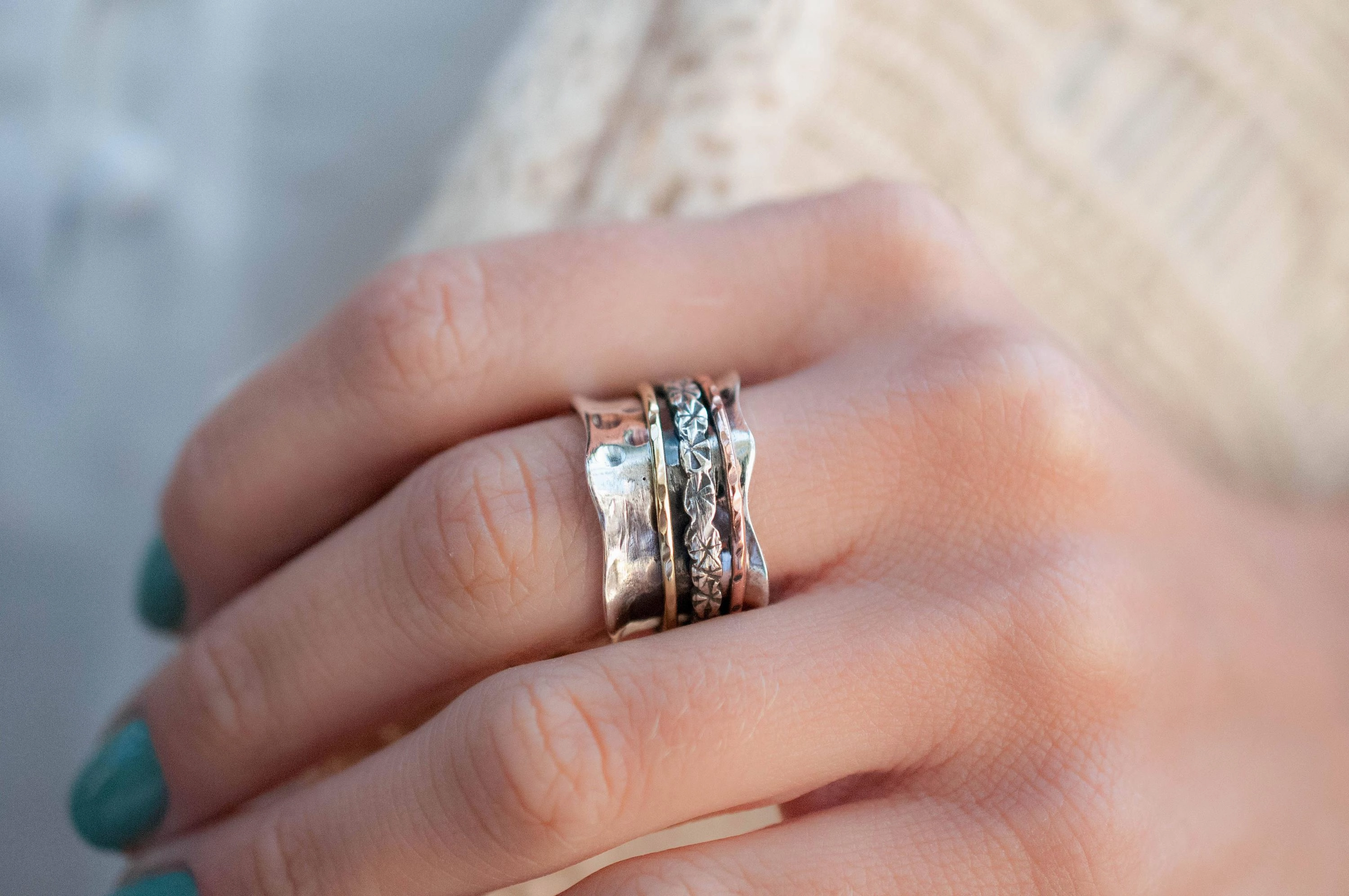 Meditation Ring ~ Sterling Silver 925 & Copper & Bronze ~MS018